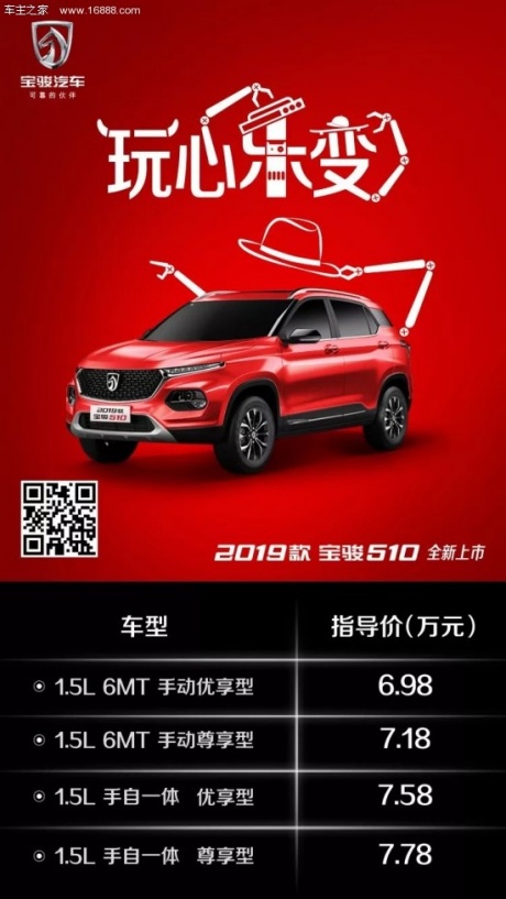 玩心乐变2019款宝骏510全新上市