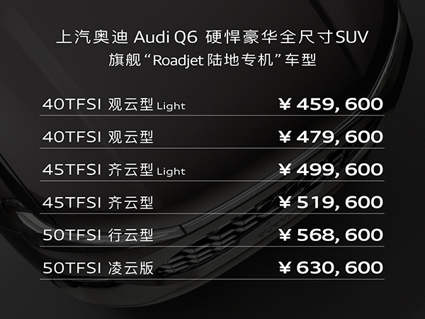 上汽奥迪Q6正式上市 售价45.96-63.06万