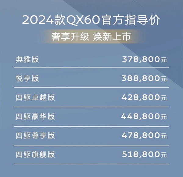 2024款英菲尼迪QX60上市 售价为37.88-51.88万