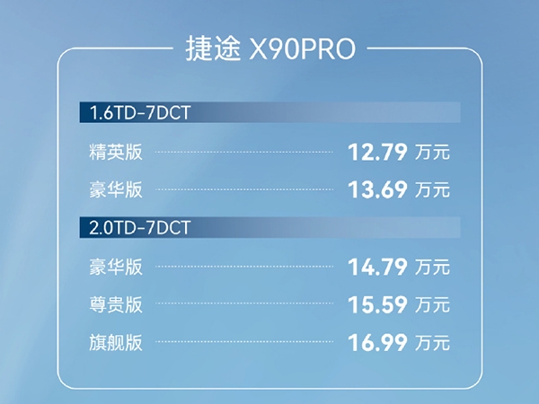 捷途X90 PRO上市 售价12.79-17.29万