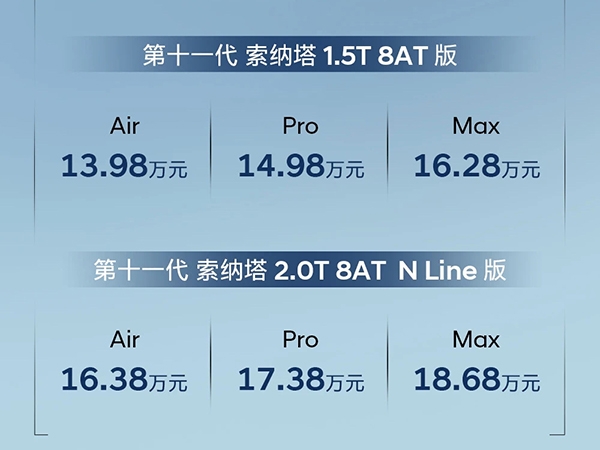 北京现代全新索纳塔正式上市 售价13.98-18.68万