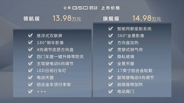大通G50新能源 全部在售上汽大通G50混动版上市 售价13.98-14.98万