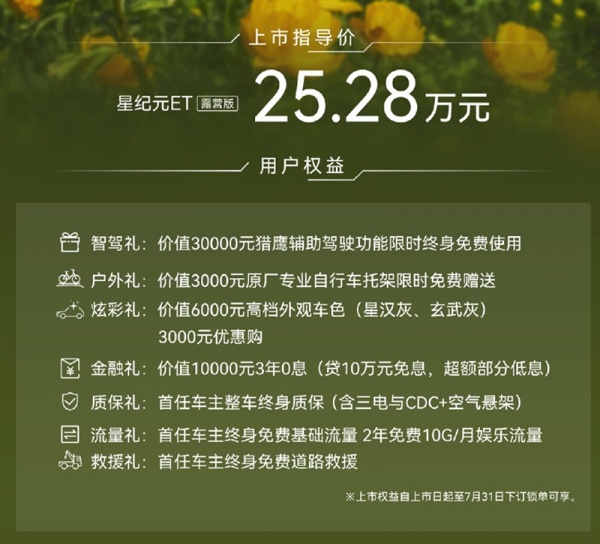 2025款星纪元 ET露营版正式上市 售价25.28万