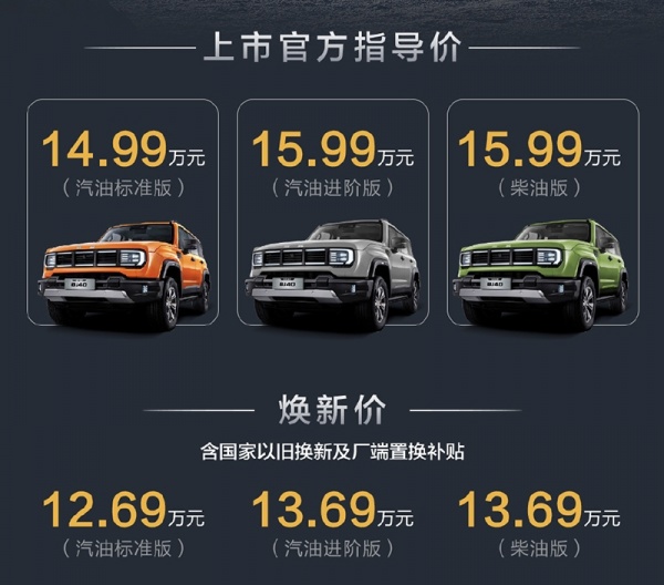 2026款北京越野BJ40燃油版上市 售价14.99-15.99万