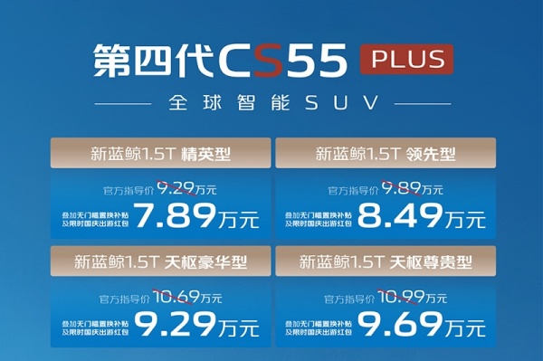 全新长安CS55PLUS上市 售价为9.29-10.99万