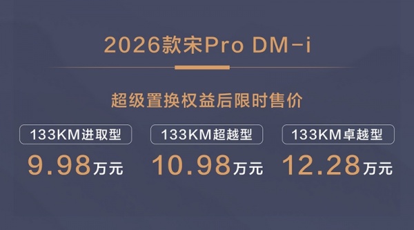 比亚迪2026款宋Pro DM-i上市 售价10.28-12.58万