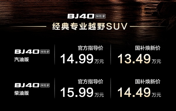 北京越野BJ40探险家上市 售价为14.99-15.99万
