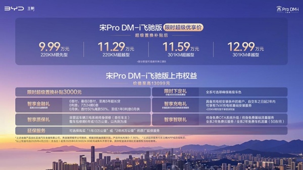比亚迪宋Pro DM-i 飞驰版上市限时9.99万起